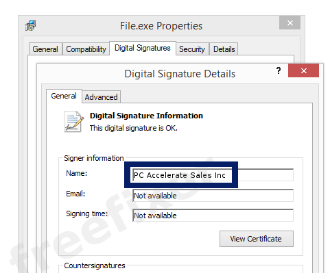 Screenshot of the PC Accelerate Sales Inc certificate
